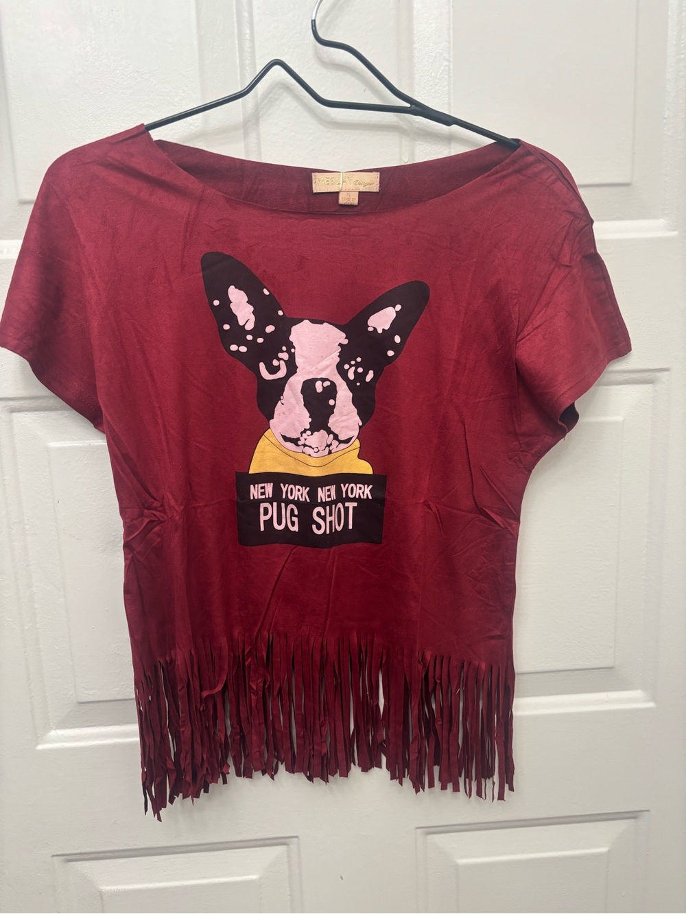 Neslay Faux Suede Fringed Red/Wine Pug Shot Top